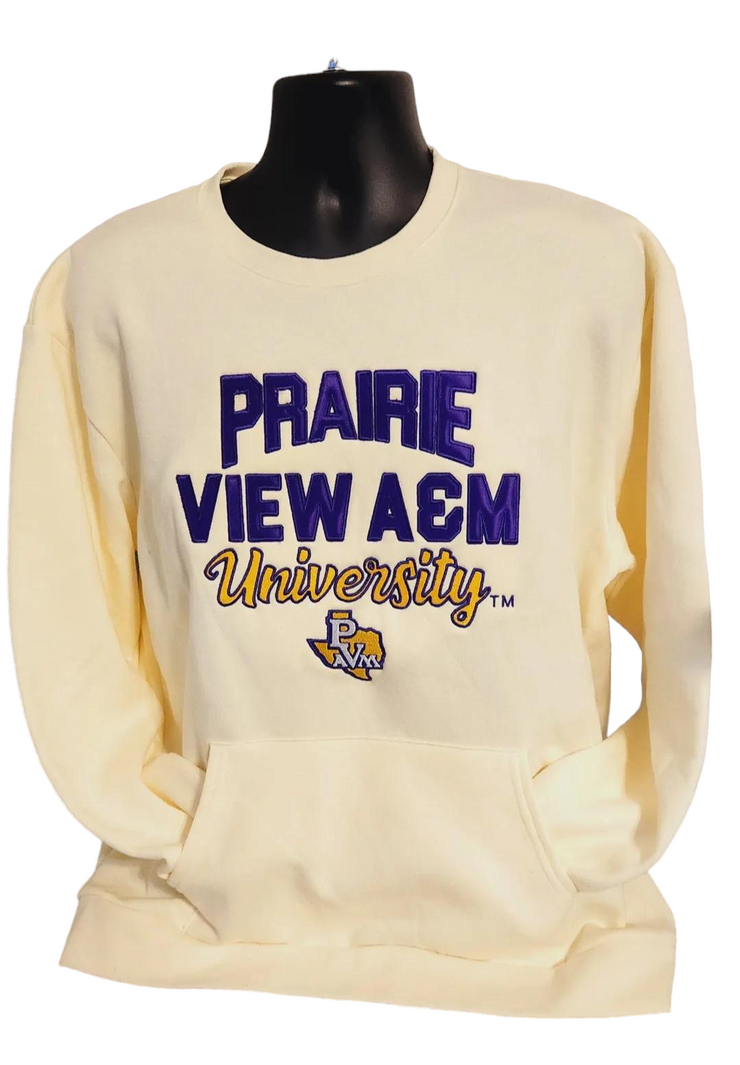 ("STDNT UNION" PVAMU Creamy Crewneck with Sleek Pocket